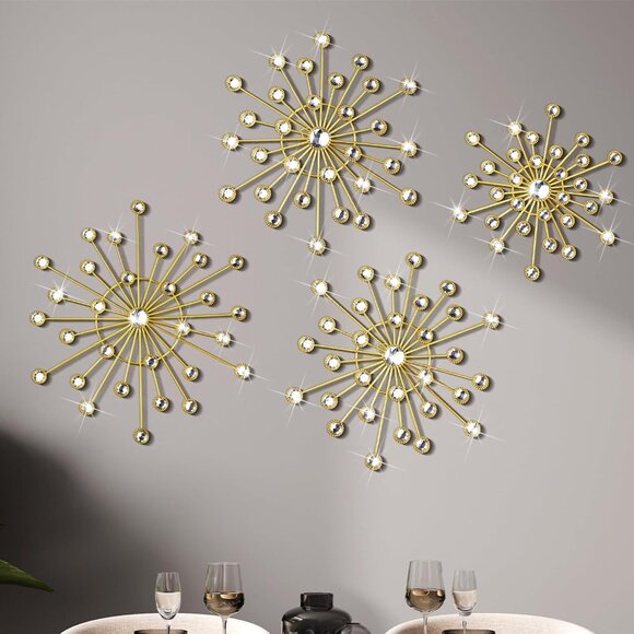 Artistic 4-Piece Starburst Wall Decor Set - Gold Metal Accents for Home Interior - Picture 1 of 6